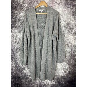 Sweater Cardigan Womens XL Gray Chunky Cable Knit Longline Lagenlook Cottage